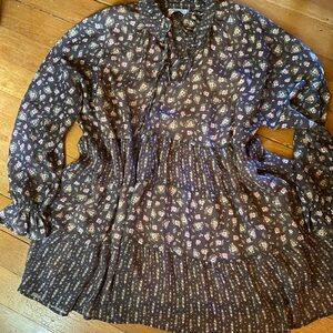 Dress Forum Gray and Pink Floral Chiffon Dress Medium